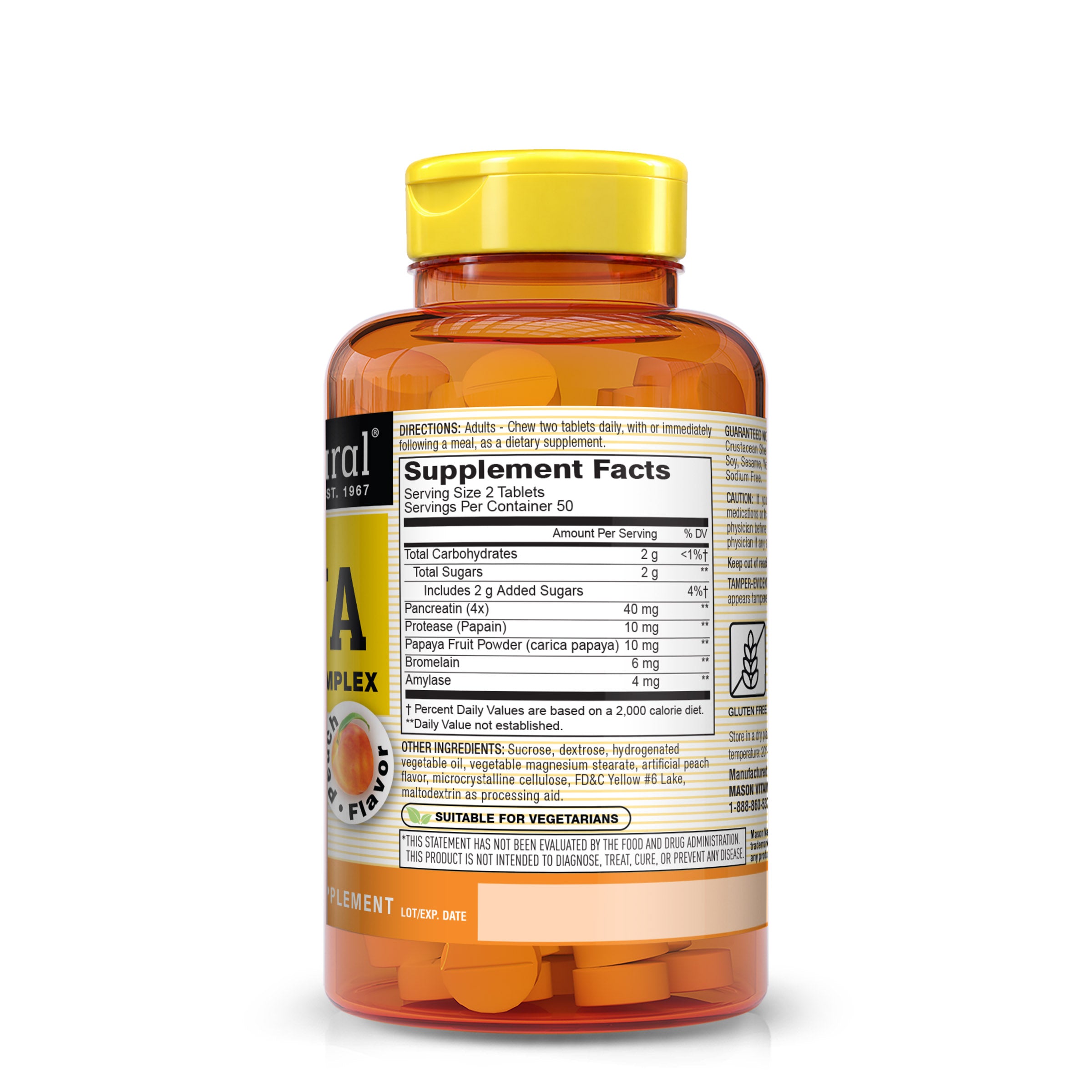 Papaya Digestive Enzyme Complex  - Healthy Digestive Function, Promotes Nutrient Absorption, Peach Flavor, 100 Chewables