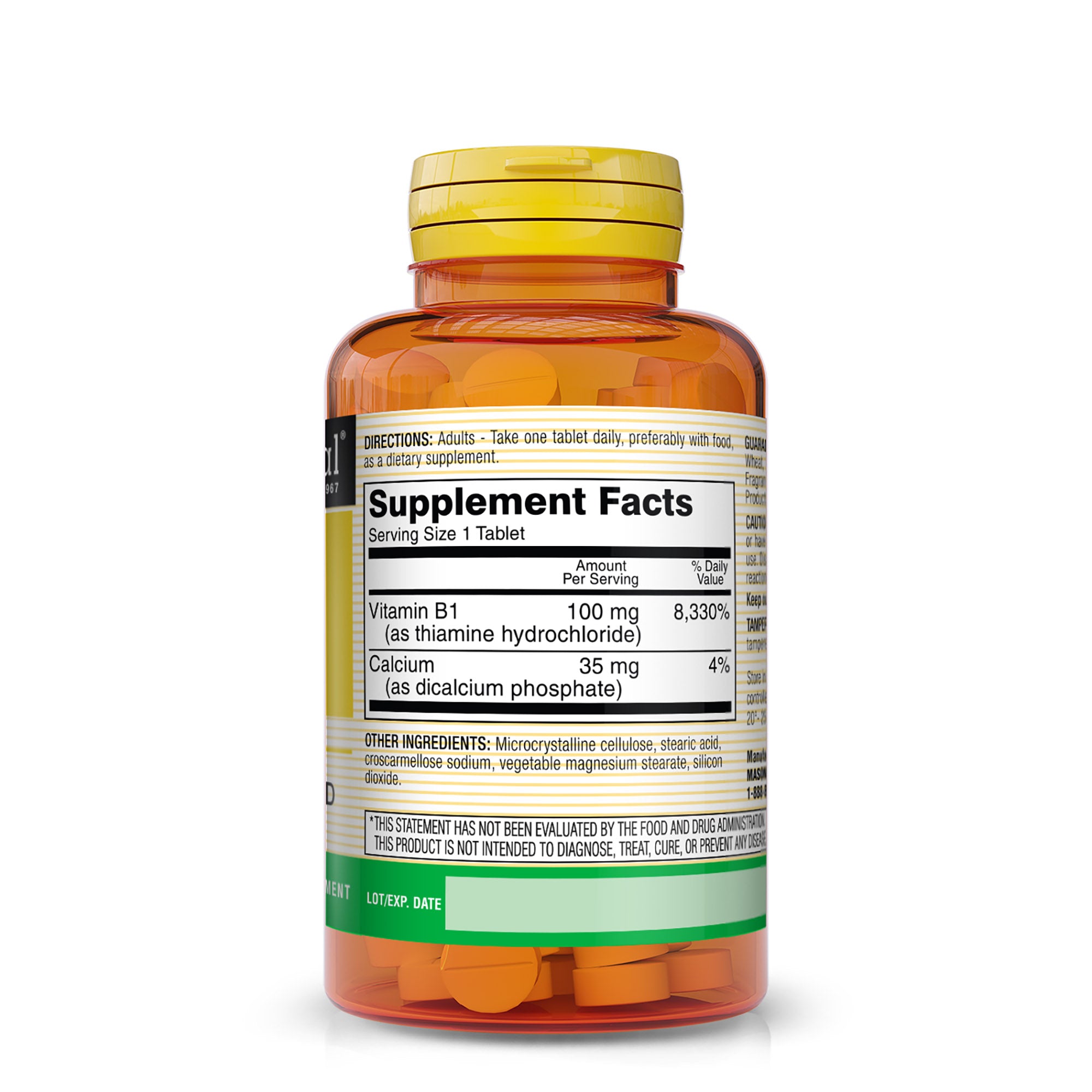 Vitamin B1 (Thiamin) 100 mg - Healthy Conversion of Food into Energy, Supports Nerve and Immune Health, 100 Tablets