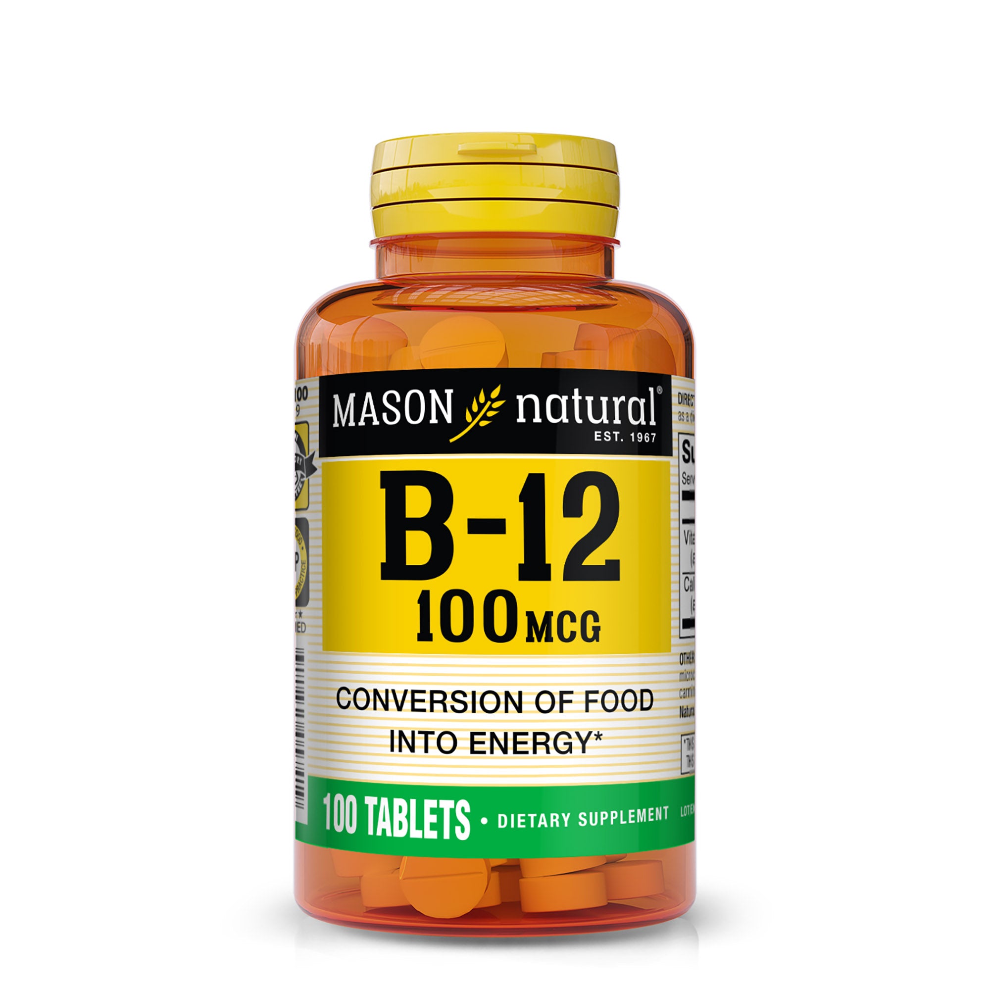 Vitamin B12 100 mcg with Calcium - Healthy Conversion of Food into Energy, Supports Nerve Function and Health, 100 Tablets