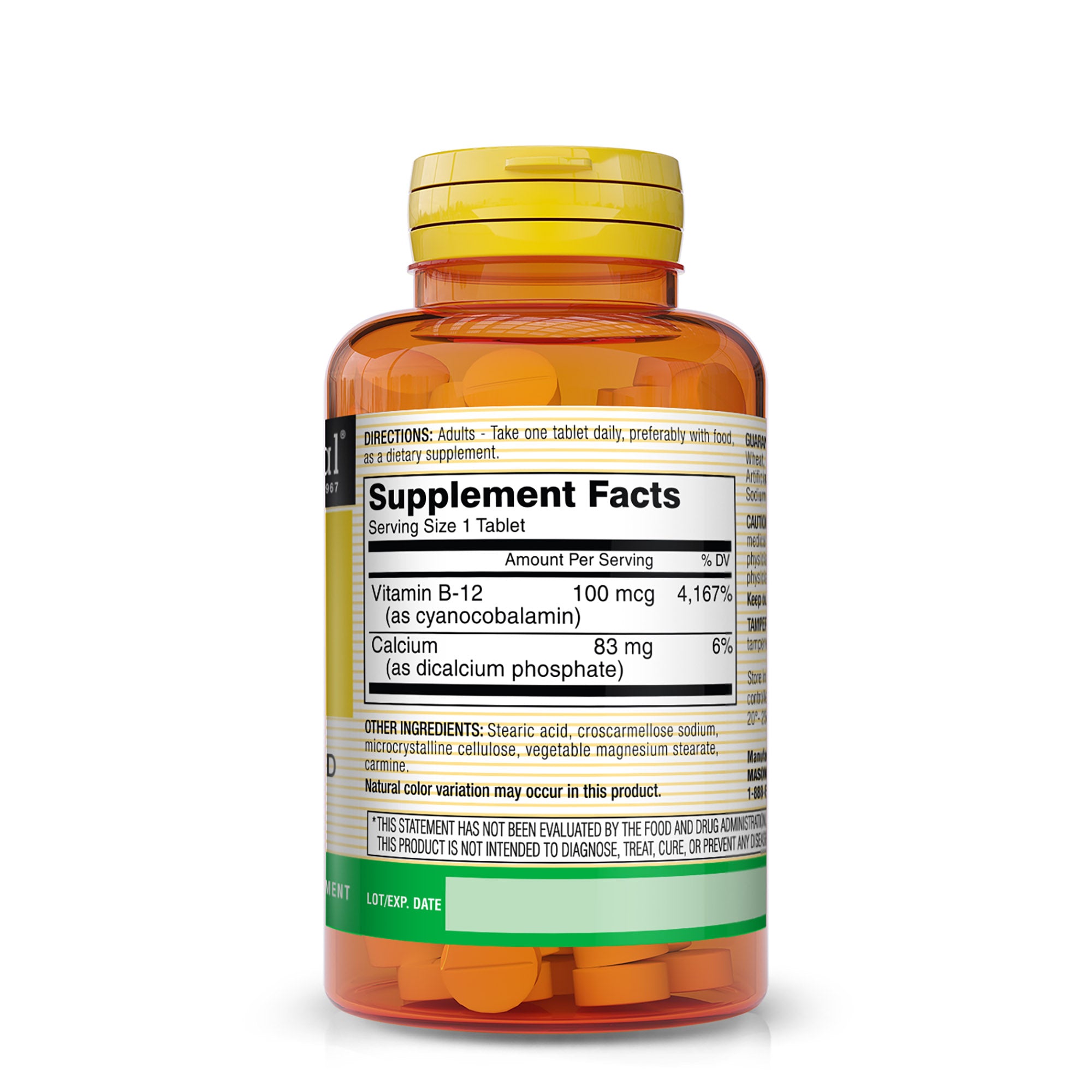 Vitamin B12 100 mcg with Calcium - Healthy Conversion of Food into Energy, Supports Nerve Function and Health, 100 Tablets