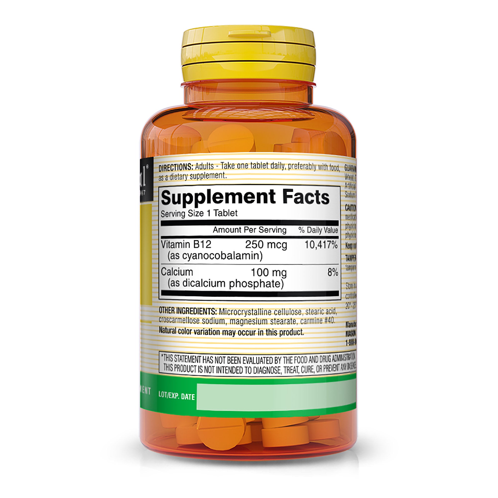 Vitamin B12 250 mcg with Calcium - Healthy Conversion of Food into Energy, Supports Nerve Function and Health, 100 Tablets