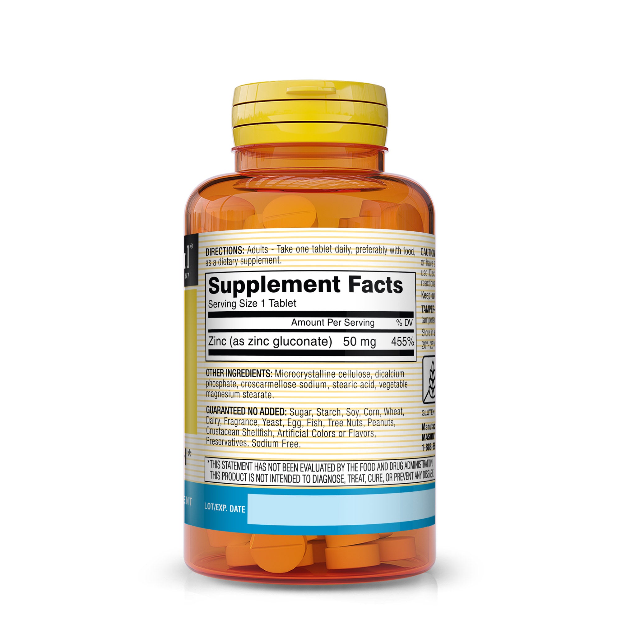 Zinc 50 mg - Improved Immune System Function, Supports Antioxidant Health, Aids Absorption of B Vitamins, 100 Tablets