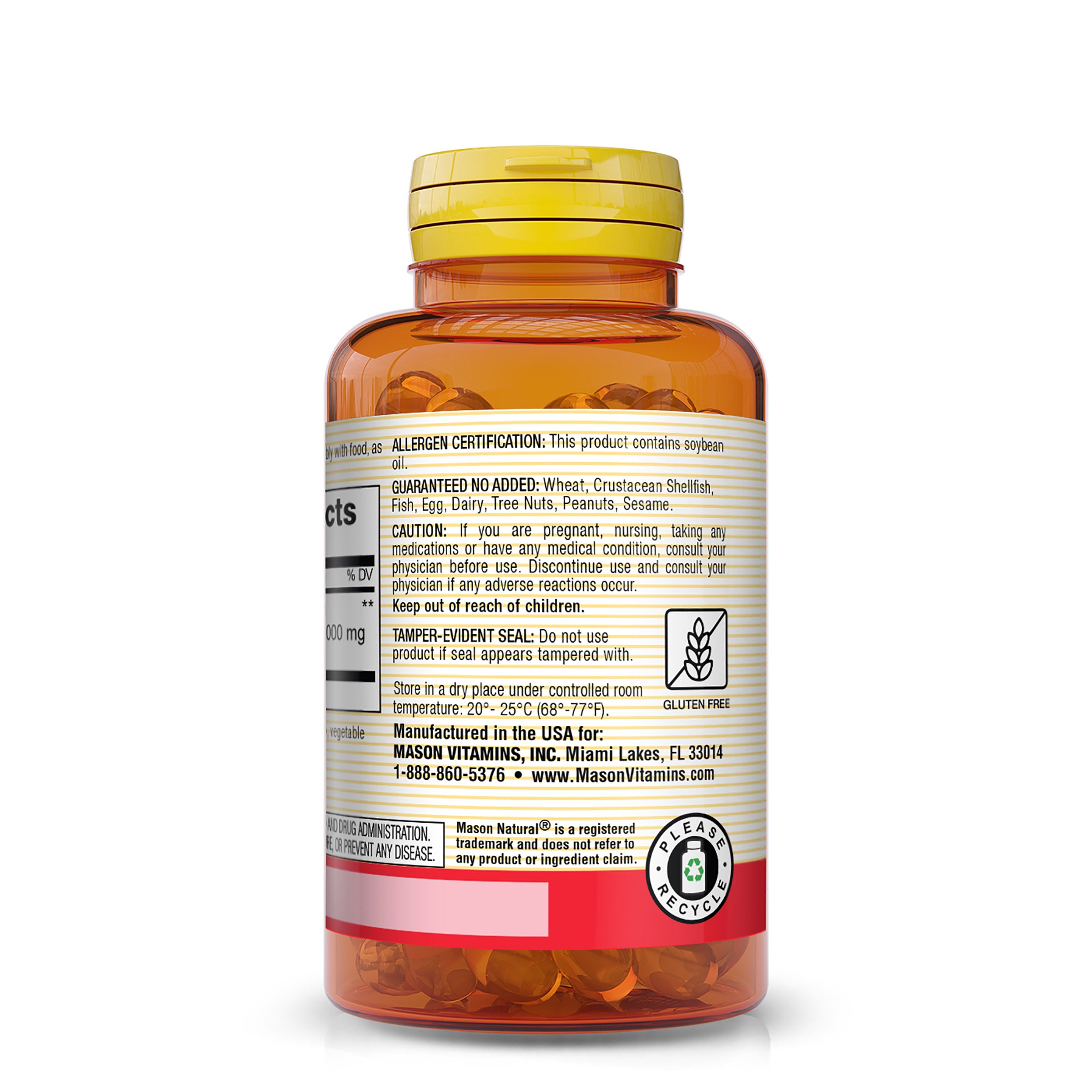Mason Natural Garlic 1000mg - Healthy Heart & Circulatory Function Softgells. Image of side of bottle on white background.