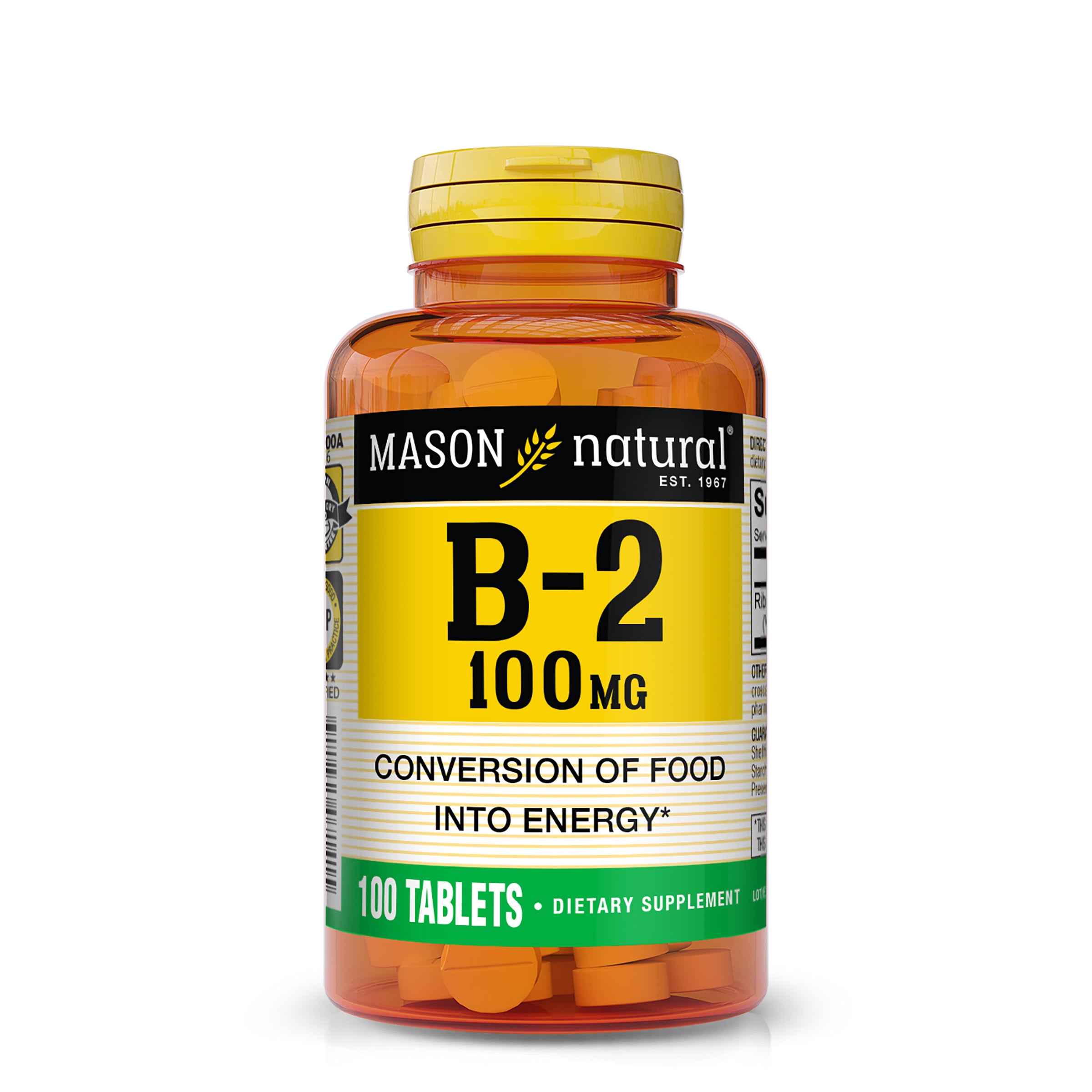 Vitamin B2 (Riboflavin) 100 mg - Healthy Conversion of Food into Energy, Supports Nerve Function and Health, 100 Tablets