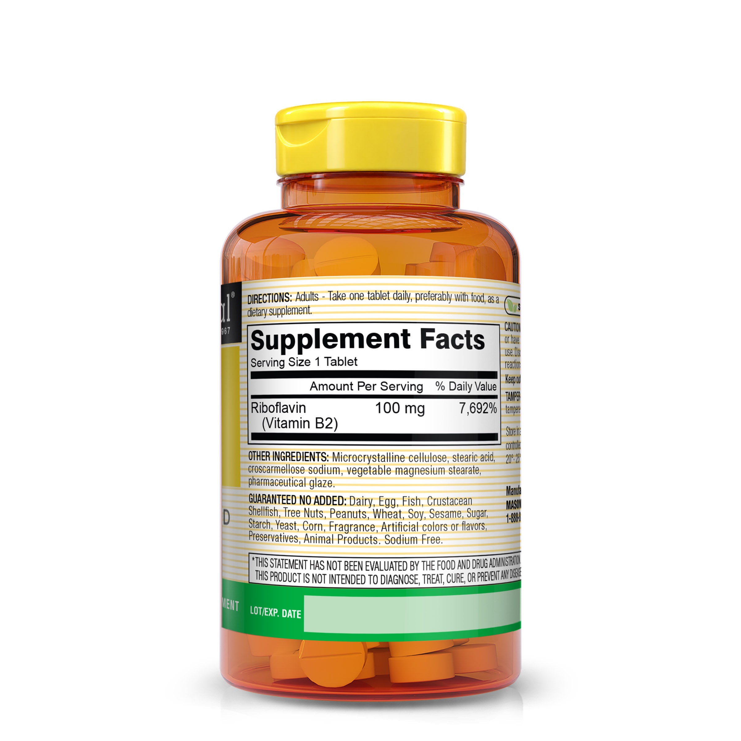 Vitamin B2 (Riboflavin) 100 mg - Healthy Conversion of Food into Energy, Supports Nerve Function and Health, 100 Tablets