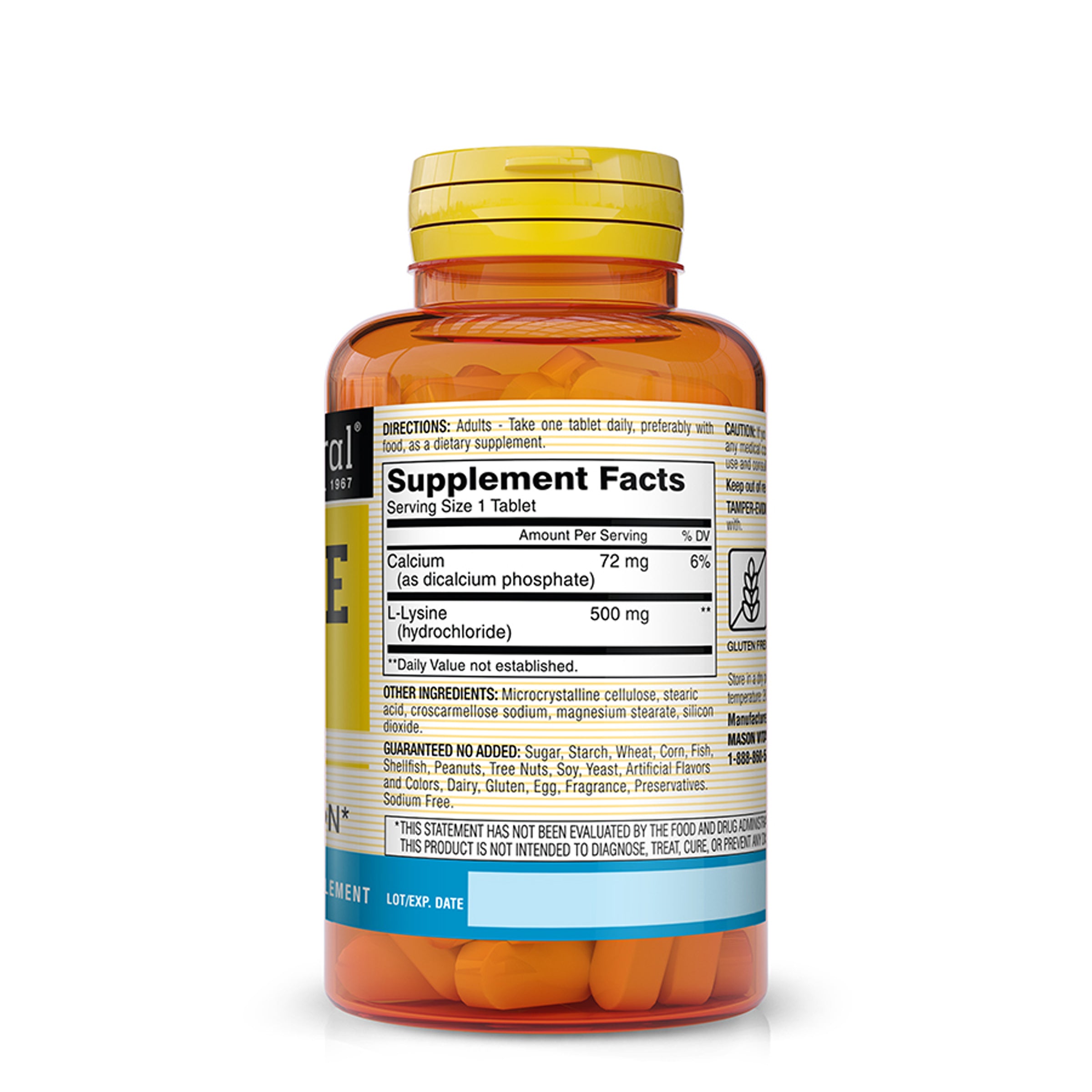 L-Lysine 500 mg with Calcium - Improved Immune Function, Enhanced Nutrient Absorption, Essential Amino Acid, 100 Tablets