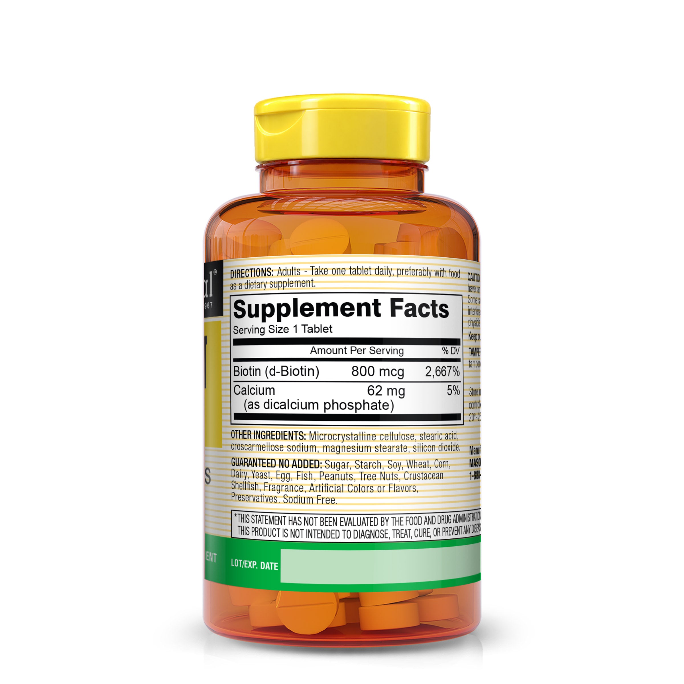 Biotin 800 mcg with Calcium - Healthy Hair, Skin & Nails, Supports Energy Metabolism, Beauty Booster Supplement, 60 Tablets