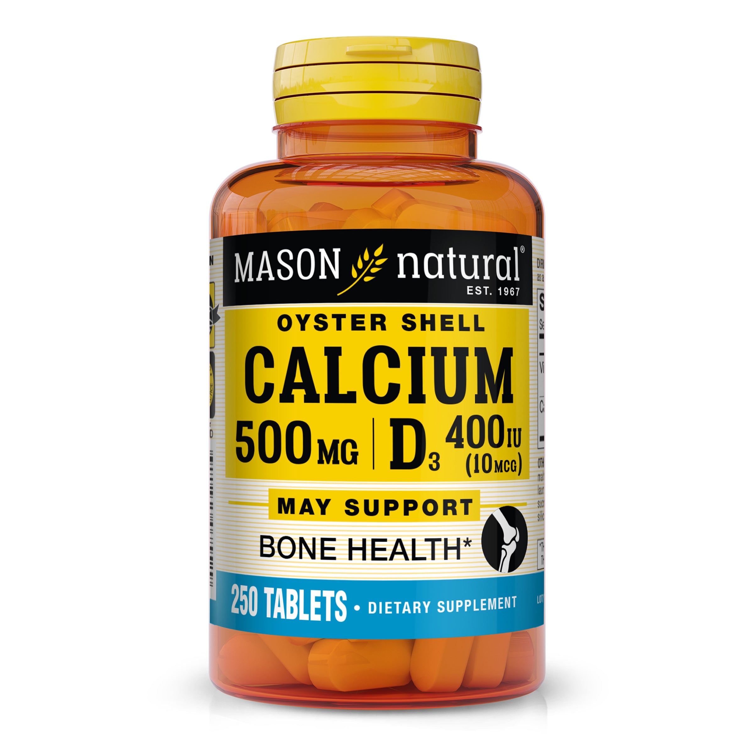 Calcium 500mg (Oyster Shell) with Vitamin D3-Strengthens Muscle Function, Supports Healthy Bones, and Overall Health, Tablets