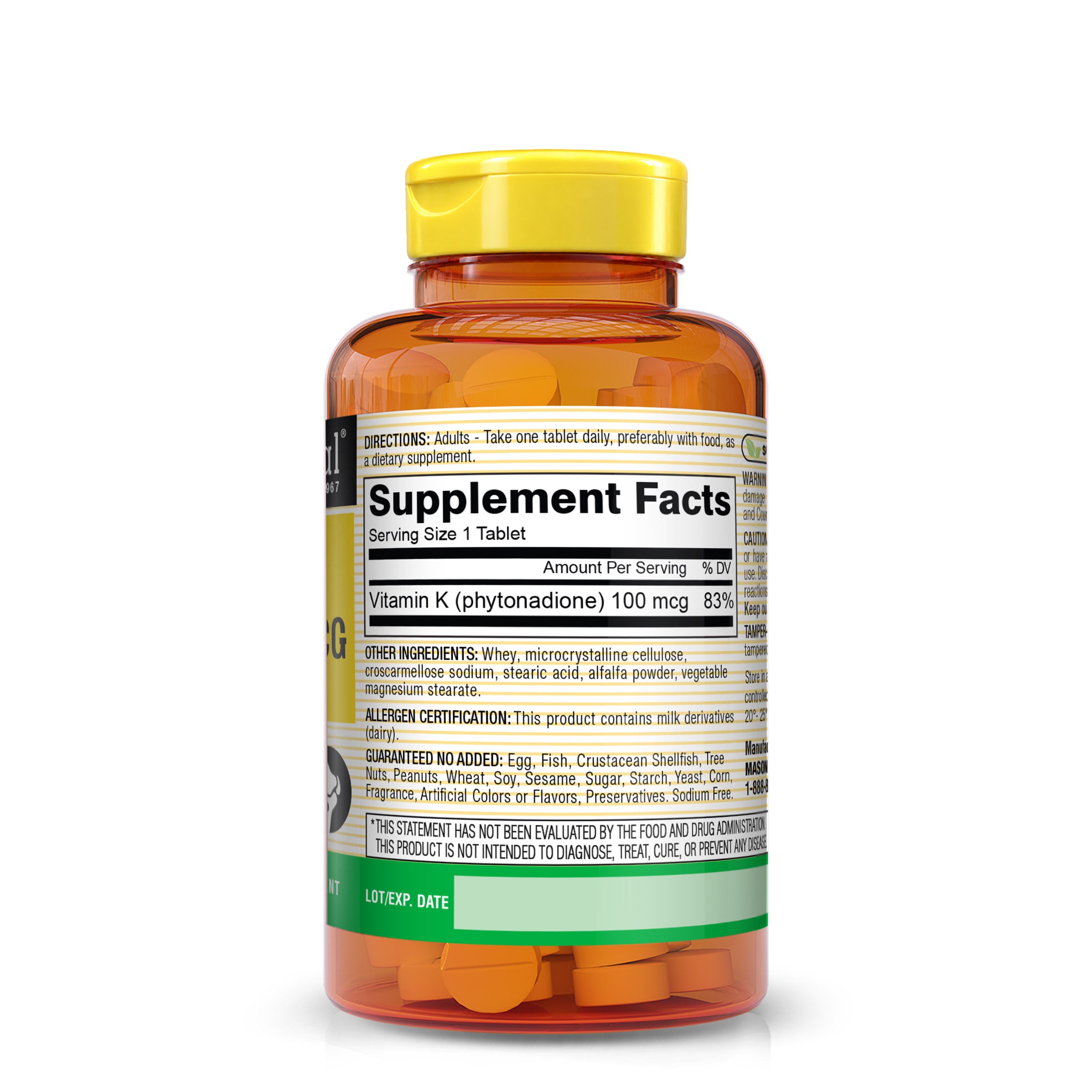 Vitamin K 100 mcg - Supports Joint and Bone Health, Helps the Body Transport Calcium, 100 Tablets