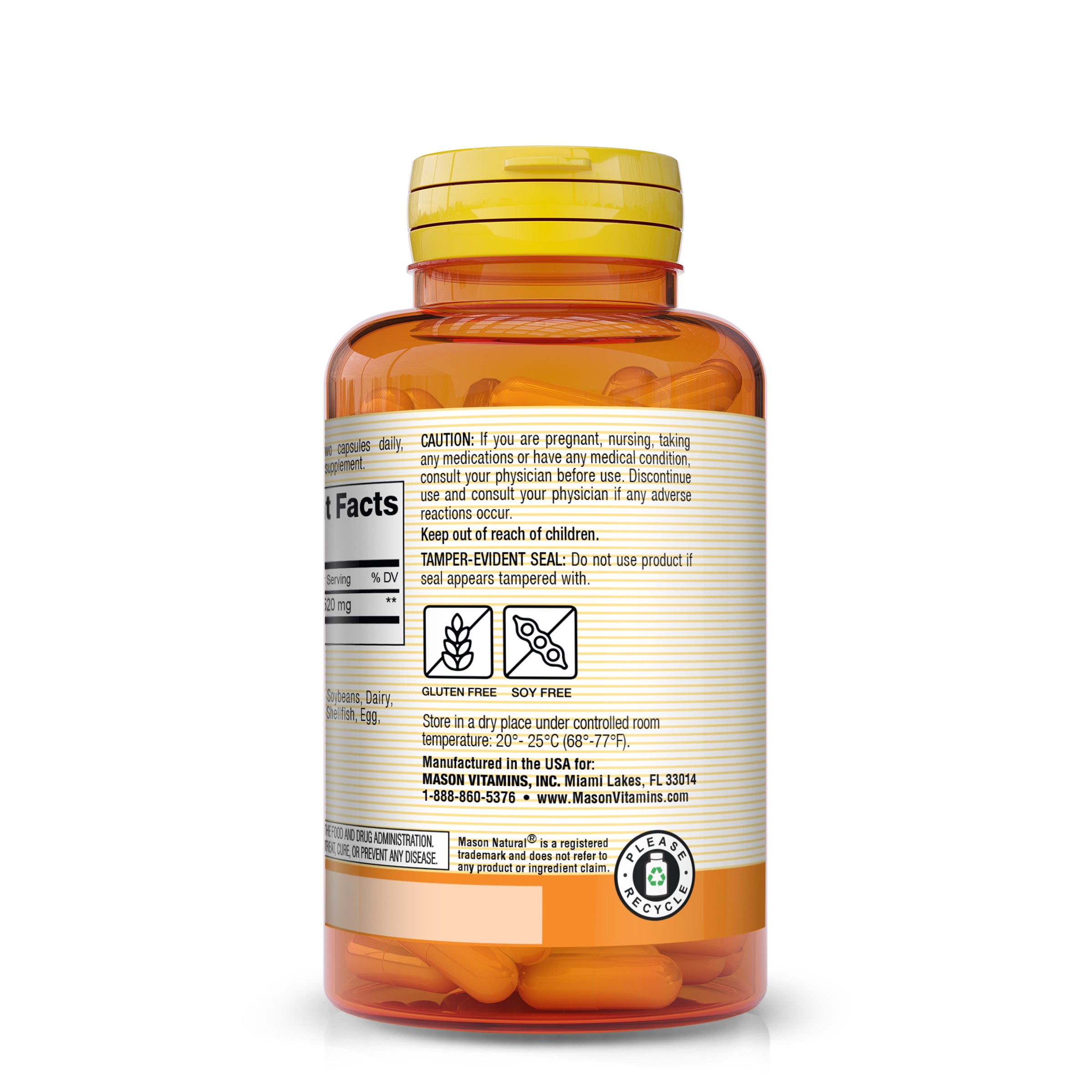 Mason Natural Activated Charcoal 520 mg – Digestion, Gas & Bloating Support, 60 Capsules. Image of side of supplement bottle.