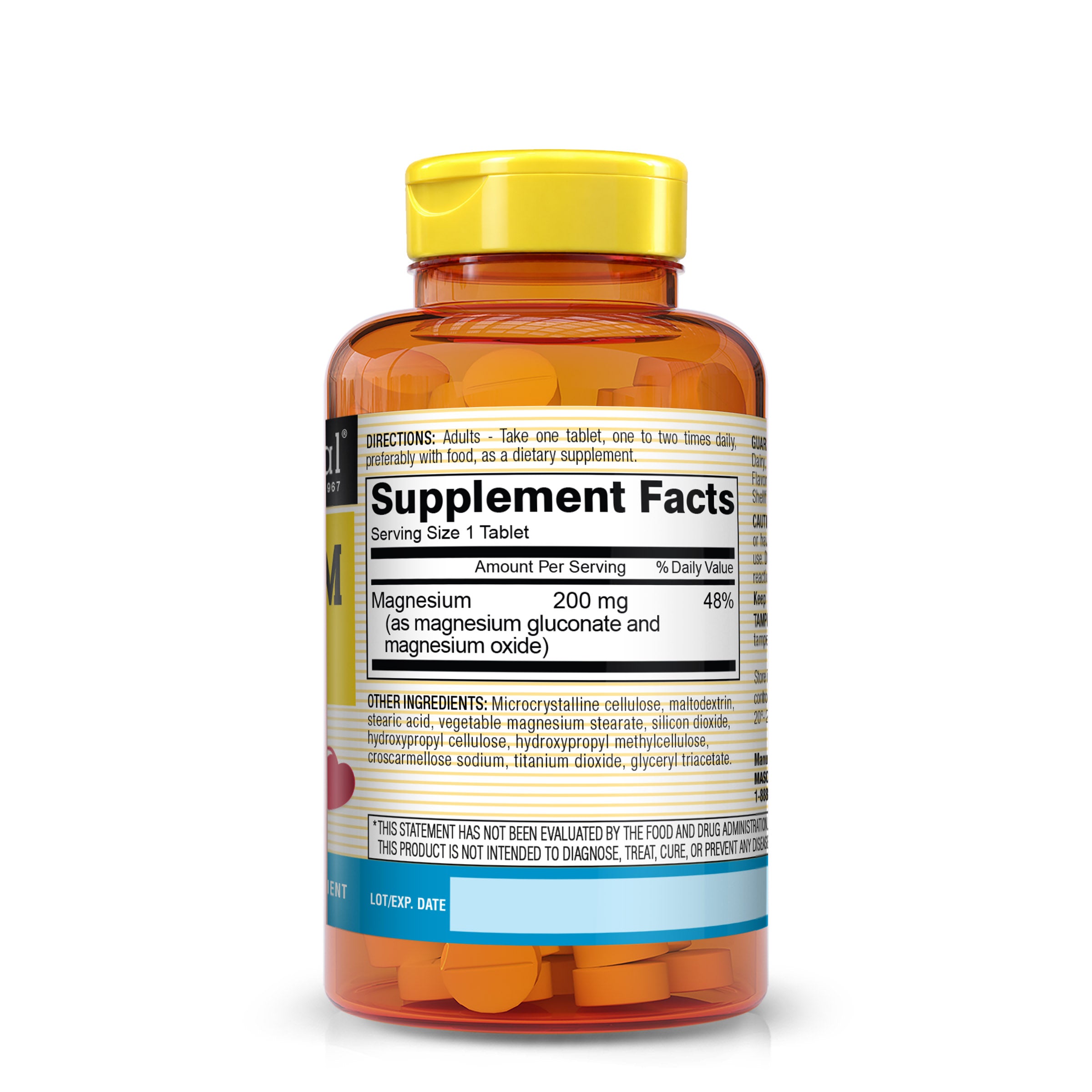 Magnesium 200 mg - Healthy Heart and Nervous System, Improved Muscle Function and Recovery, Essential Nutrient, 100 Tablets