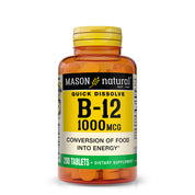 Mason Natural Vitamin B12 1000 mcg Quick Dissolve –  200 Tablets. Front image of supplement bottle.